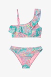Genç Kız Bali Yaprak Desenli Fırfırlı Tek Omuz Bikini Takımı 8-9 Beden
