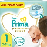 Prima Bebek Bezi Premium Care 1 Numara 210 Adet Aylık Fırsat Paket