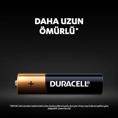 Duracell Alkalin AAA İnce Kalem Pil 1,5V (LR03 / MN2400), 8'li Paket