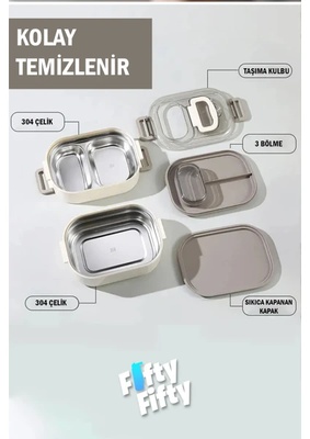Vagonlife 1000 ml Iki Kat Üç Bölme Paslanmaz Çelik Bento Lunch Box Yeni Nesil Sefer Tası-Sos Kaseli MODEL-FFLBOX7081