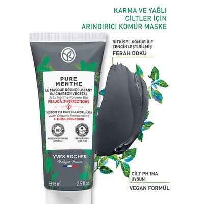 Yves Rocher Pure Menthe Siyah Nokta Karşıtı Kömür Maskesi 75 ml