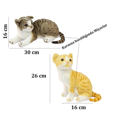Miyavlayan Sesli Gerçekçi Kedi Peluş Oyuncak 20-30 cm 1 adet