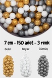 Wellgro 7 Cm Top Havuzu Topu 150 Adet Gold, Beyaz, Gümüş