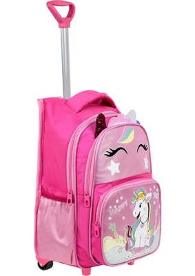 Çantaland Çekçekli Pembe Unicorn Baskılı, Ortopedik Sırt Özellikli, Ilkokul Çantası + Beslenme Çantası
