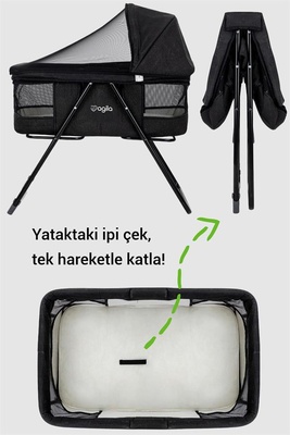 Agila Katlanır Bebek Beşiği, Portatif Beşik, Anne Yanı Bebek Beşiği - Siyah