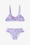 Kız Çocuk Pretty Flowers Çiçekli Fırfırlı Üçgen Bikini Takımı 6-7 Beden