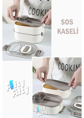 Vagonlife 1000 ml Iki Kat Üç Bölme Paslanmaz Çelik Bento Lunch Box Yeni Nesil Sefer Tası-Sos Kaseli MODEL-FFLBOX7081