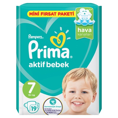 Prima Aktif Bebek Mini Fırsat Paket 7 Beden XXL 15+ Kg 19'Lu