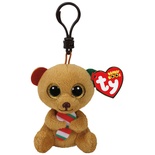 TY Bella - Brown Bear W/Candy Cane Peluş Anahtarlık