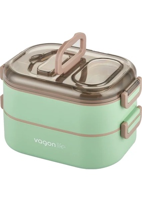 Vagonlife 1000 ml Iki Kat Üç Bölme Paslanmaz Çelik Bento Lunch Box Yeni Nesil Sefer Tası-Sos Kaseli MODEL-FFLBOX7081