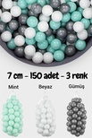 Wellgro 7 Cm Top Havuzu Topu 150 Adet Mint, Beyaz, Gümüş