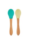 Oioi Silikon Mama Kaşığı 2’li Bambu Saplı Aqua Green/Yellow