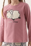 White Sheep Pembe Kız Çocuk Uzun Kol Pijama Takım