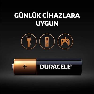 Duracell Alkalin AAA İnce Kalem Pil 1,5V (LR03 / MN2400), 8'li Paket
