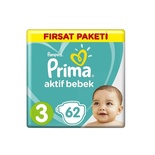 Prima Bebek Bezi Aktif Bebek 3 Beden 62 Adet Fırsat Paketi