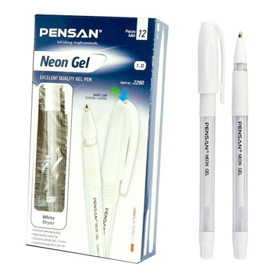 Pensan Neon Jel Kalem Beyaz 1 Mm 12'Li