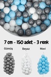 Wellgro 7 Cm Top Havuzu Topu 150 Adet Gümüş, Mavi. Beyaz