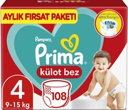 Prima Külot Bez Aylık Fırsat 4 No 9-15 Kg 108'li