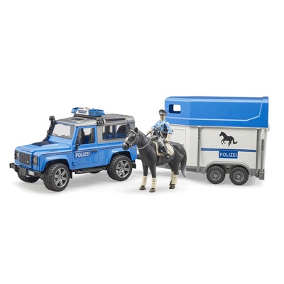 BR02588 Land Rover Römorklu Polis Aracı & Memur ve Atı - Bruder