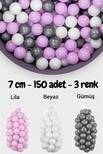 Wellgro 7 Cm Top Havuzu Topu 150 Adet Lila, Beyaz, Gümüş