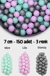 Wellgro 7 Cm Top Havuzu Topu 150 Adet Mint, Lila, Gri