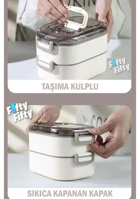 Vagonlife 1000 ml Iki Kat Üç Bölme Paslanmaz Çelik Bento Lunch Box Yeni Nesil Sefer Tası-Sos Kaseli MODEL-FFLBOX7081